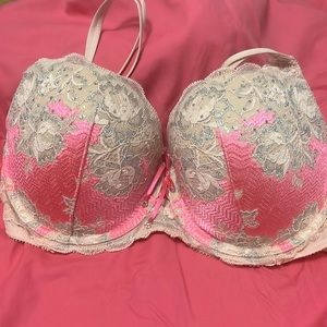 Beautiful Victoria’s Secret Pink Satin Texture with Creme Lace and Crystals